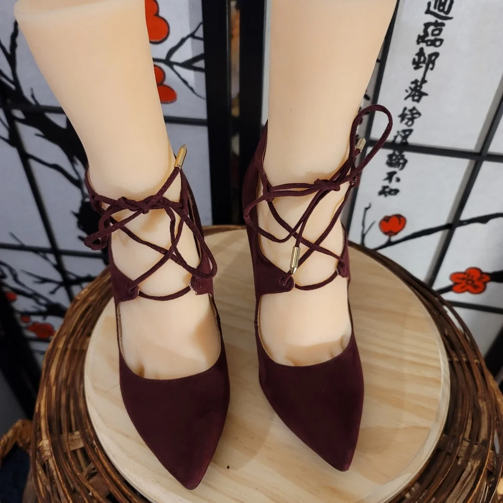 MARC FISCHER RICH BURGUNDY CUT OUT LACED TOP HEELS/SIZE 7 - Picture 3 of 9